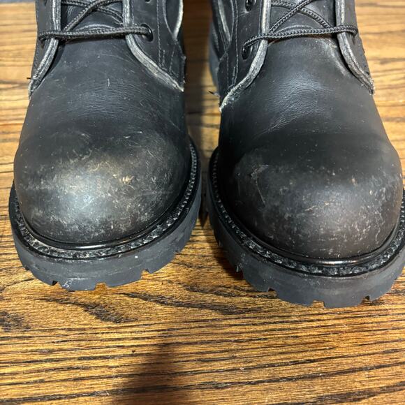 Men’s Black Leather Combat Work Boots Vibram Sole Insulated Lined Steel Toe 8R - Picture 4 of 8